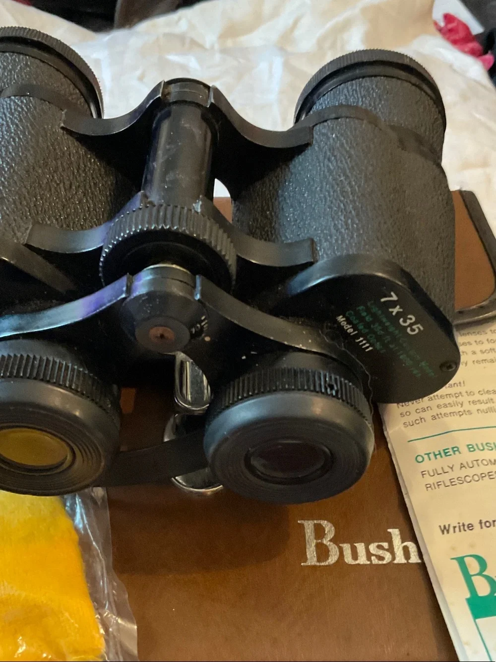 Bushnell Black Binoculars with Brown Case and Neck Strap